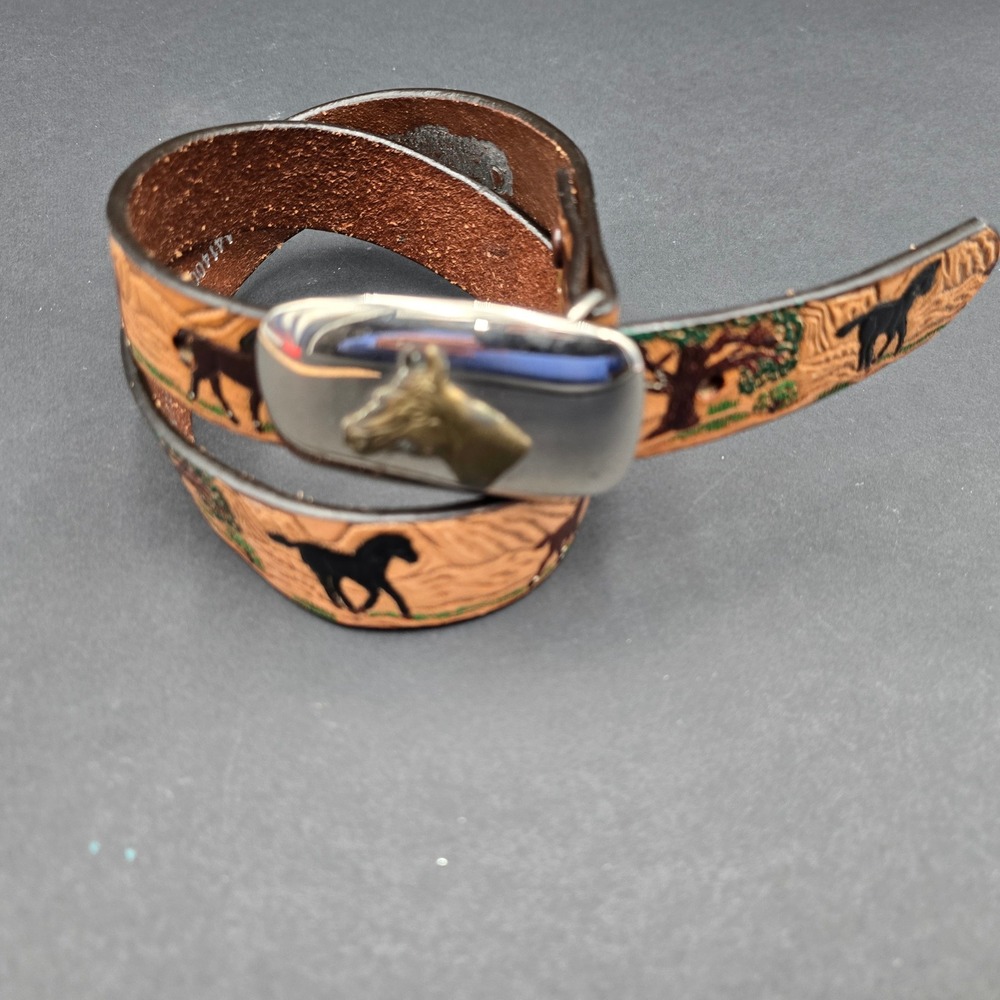 Nocona Belt Co Kids Western Tooled Leather Horse Scene Belt Buckle N4414002-28